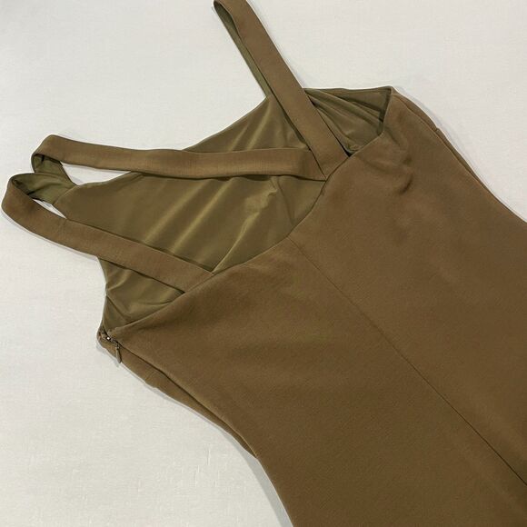 ~ Lauren Ralph Lauren 8 Cocktail Dress LRL Lined Midi Stretch Olive Asymmetrical - Picture 3 of 16